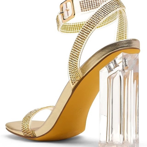 Dream Pairs Gold Rhinestone Chunky Heel Sandal - Picture 6 of 12
